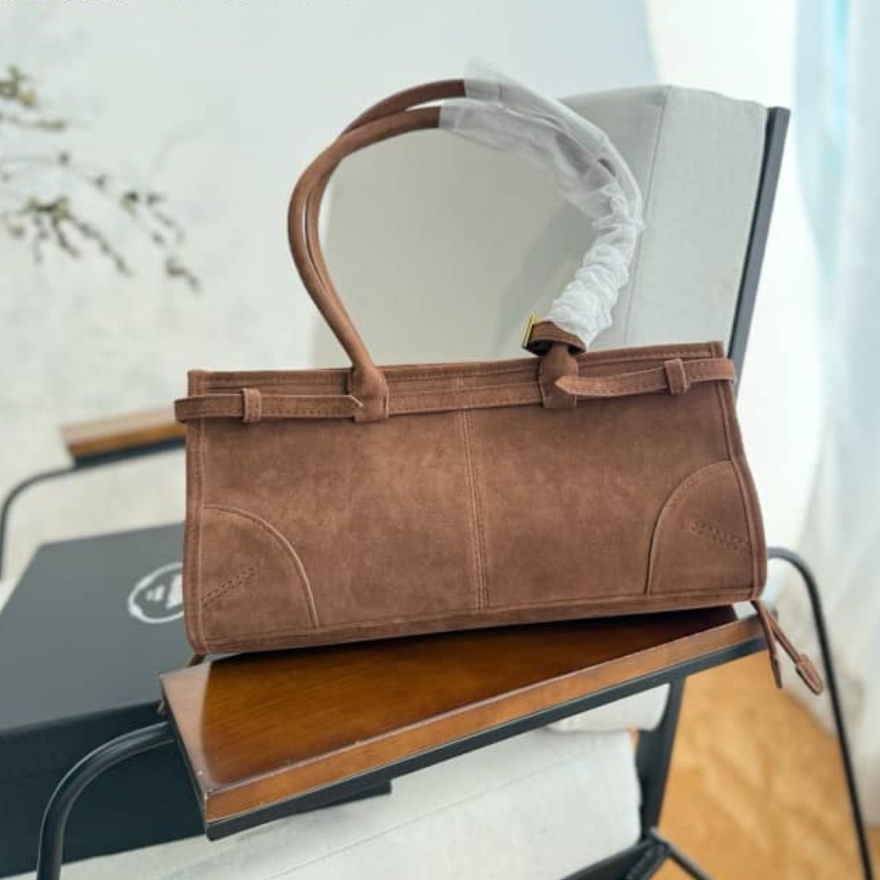 Prada Bonnie Medium Suede Handbag Cinnamon 32cm - Image 4