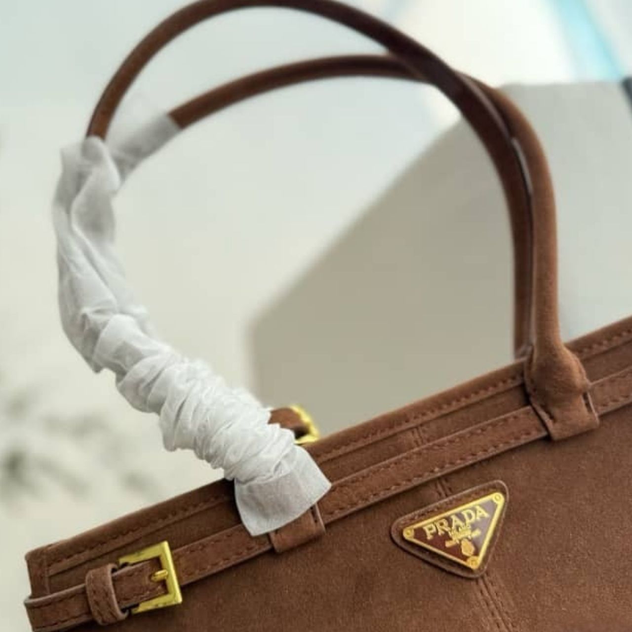 Prada Bonnie Medium Suede Handbag Cinnamon 32cm - Image 7