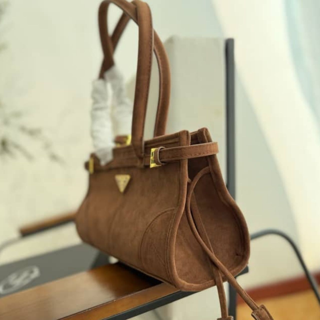 Prada Bonnie Medium Suede Handbag Cinnamon 32cm - Image 5