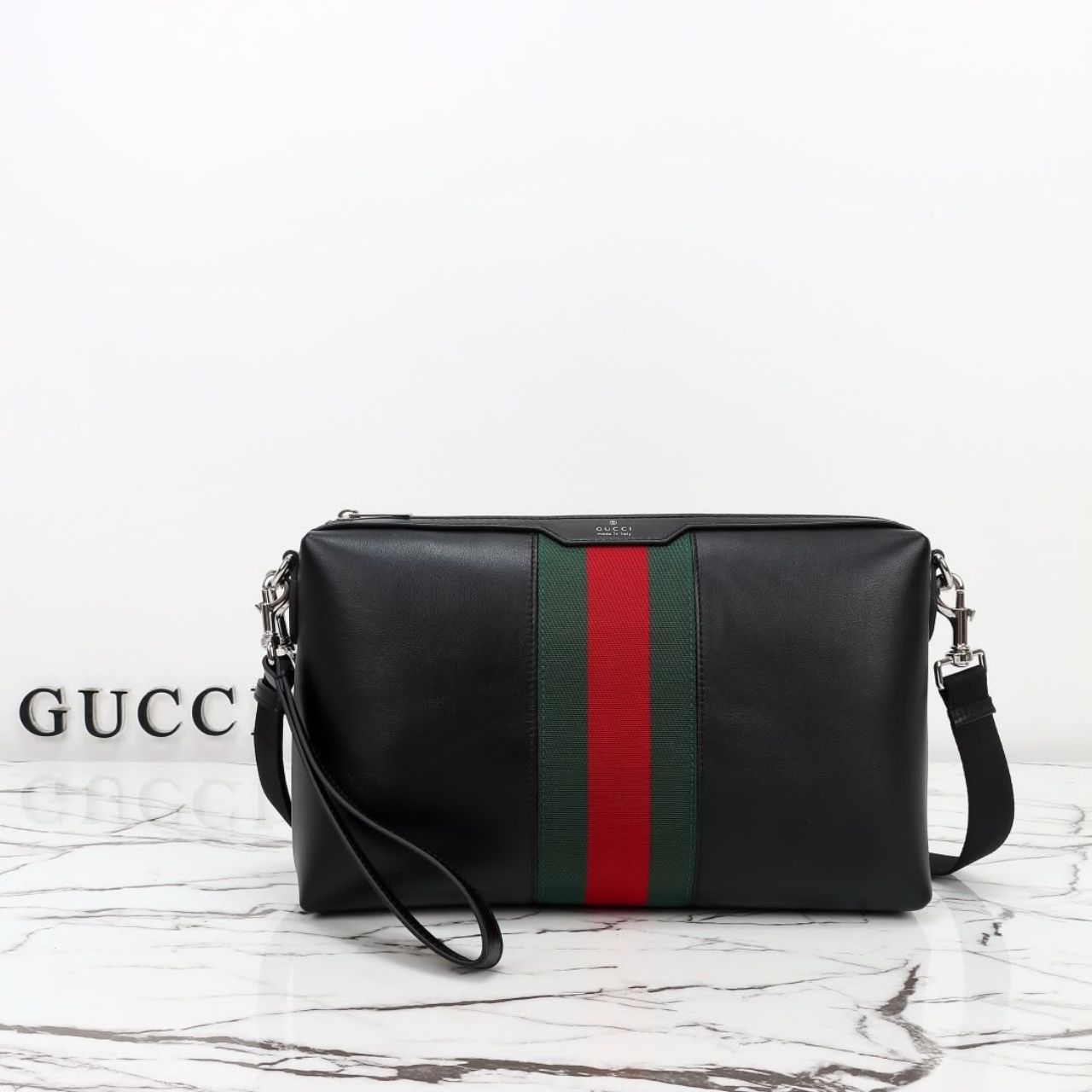 Prestige Edition – Gucci Web Trademark Small Crossbody Bag Black 32cm - Image 4