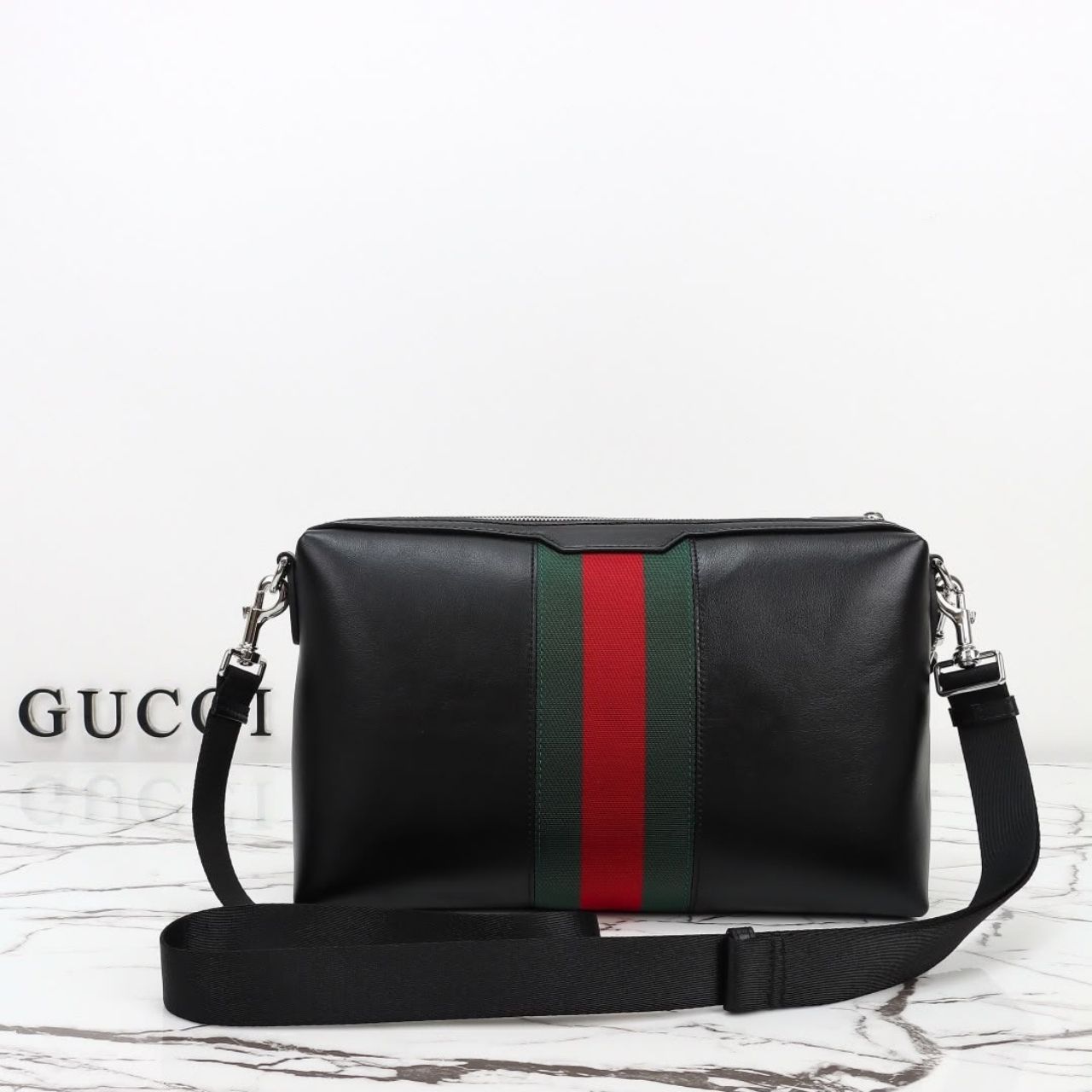 Prestige Edition – Gucci Web Trademark Small Crossbody Bag Black 32cm - Image 3