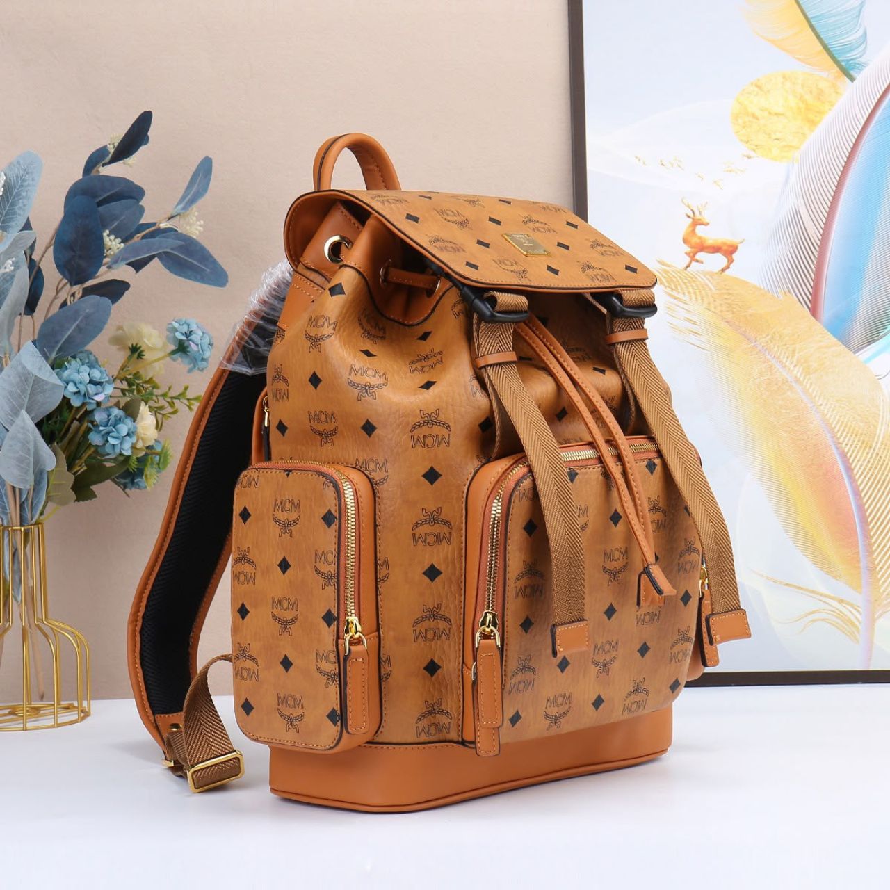 MCM Brandenburg Backpack Visetos Small Cognac 38cm - Image 3