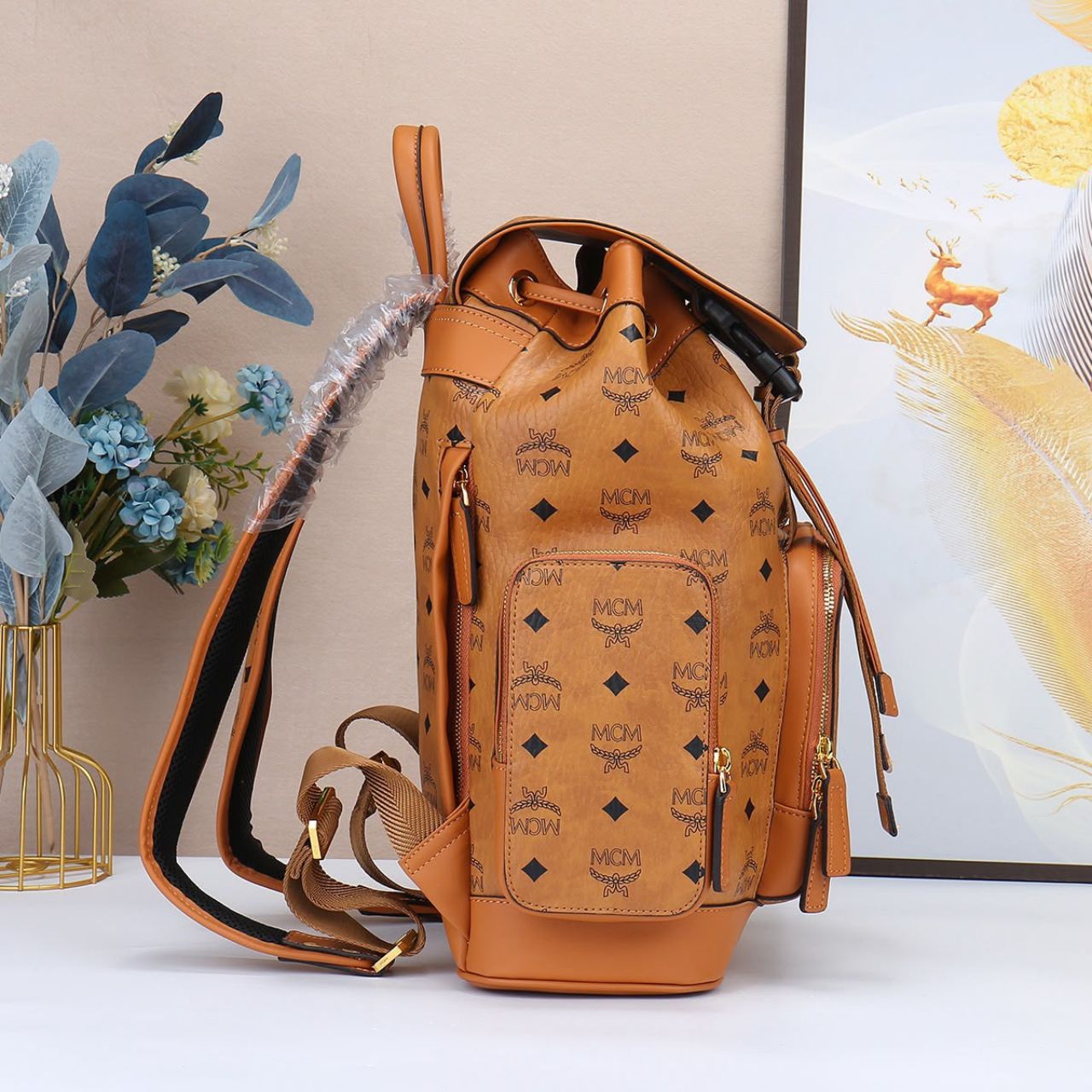 MCM Brandenburg Backpack Visetos Small Cognac 38cm - Image 4