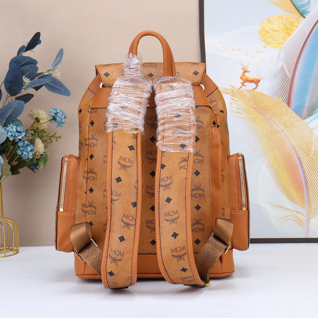 MCM Brandenburg Backpack Visetos Small Cognac 38cm - Image 5