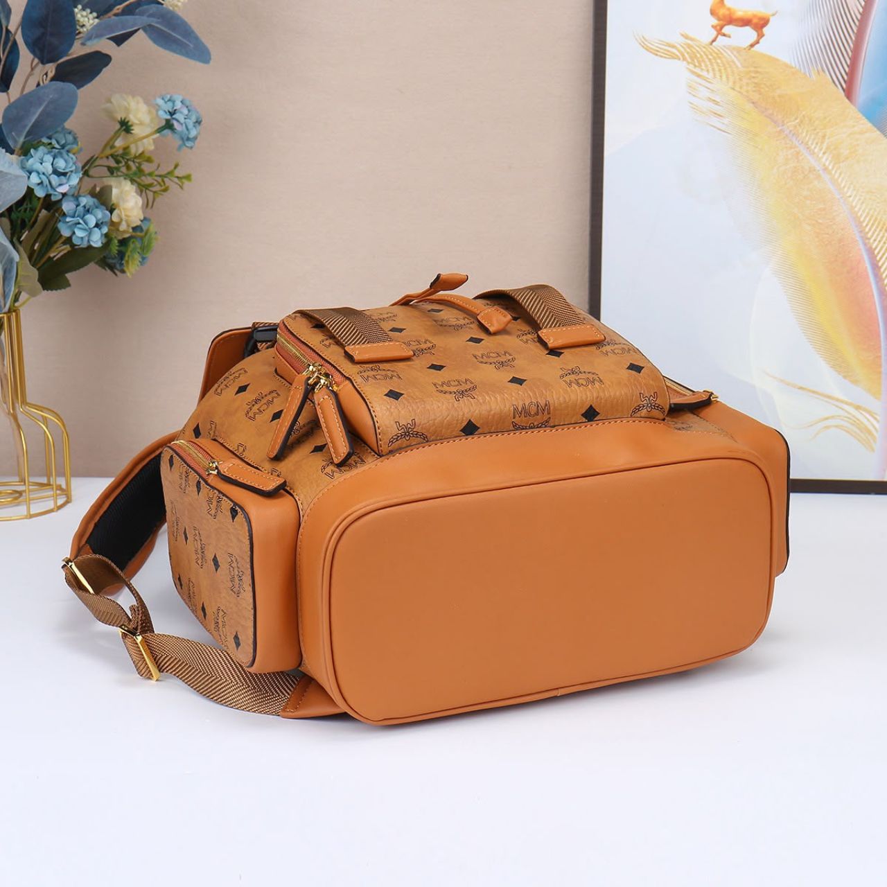 MCM Brandenburg Backpack Visetos Small Cognac 38cm - Image 6
