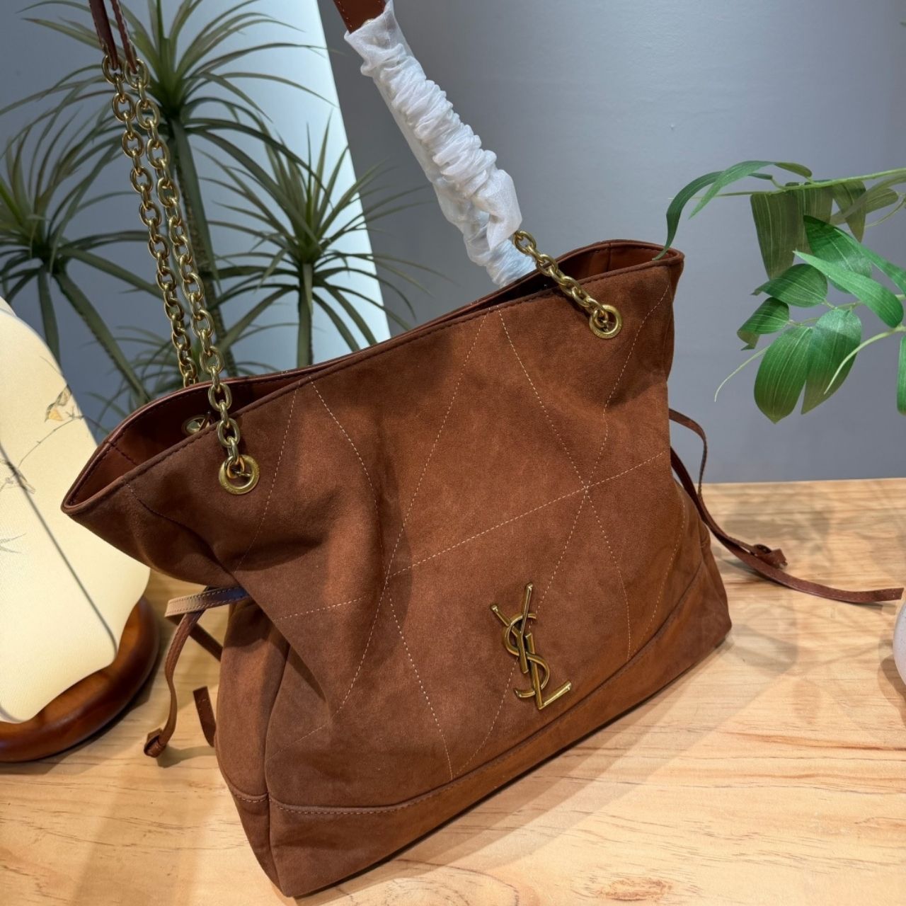 Saint Laurent Jamie Shopping In Suede Caramel Cognac 33cm 8098241U8P72916 - Image 3