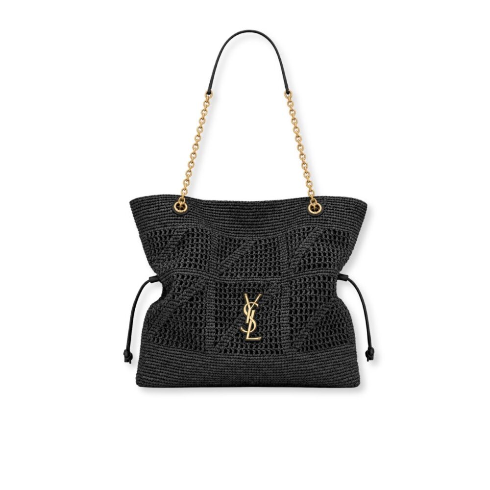 Saint Laurent Jamie Large Raffia Tote Bag Black 38Cm