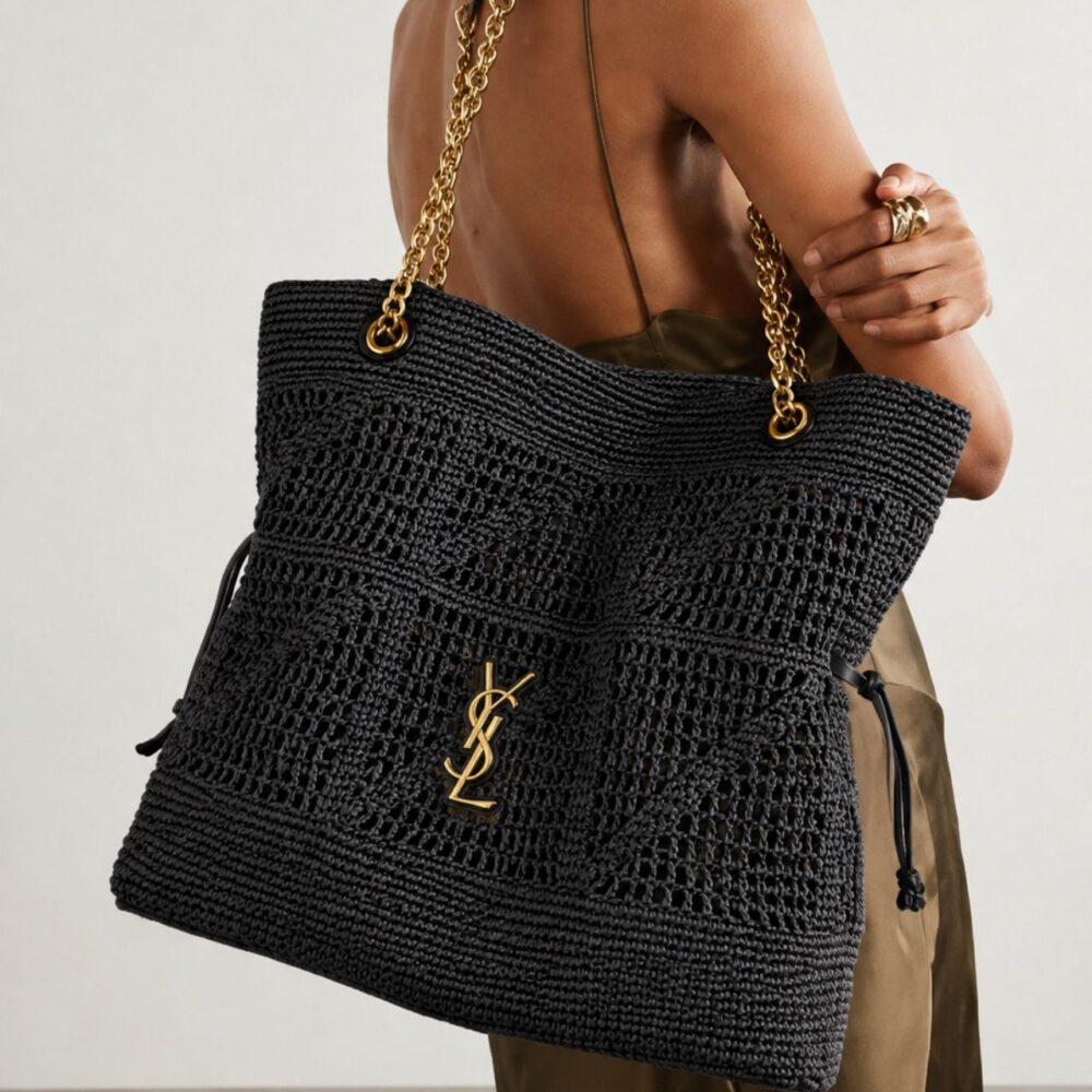 Alternative view of Saint Laurent Jamie Large Raffia Tote Bag Black 38Cm