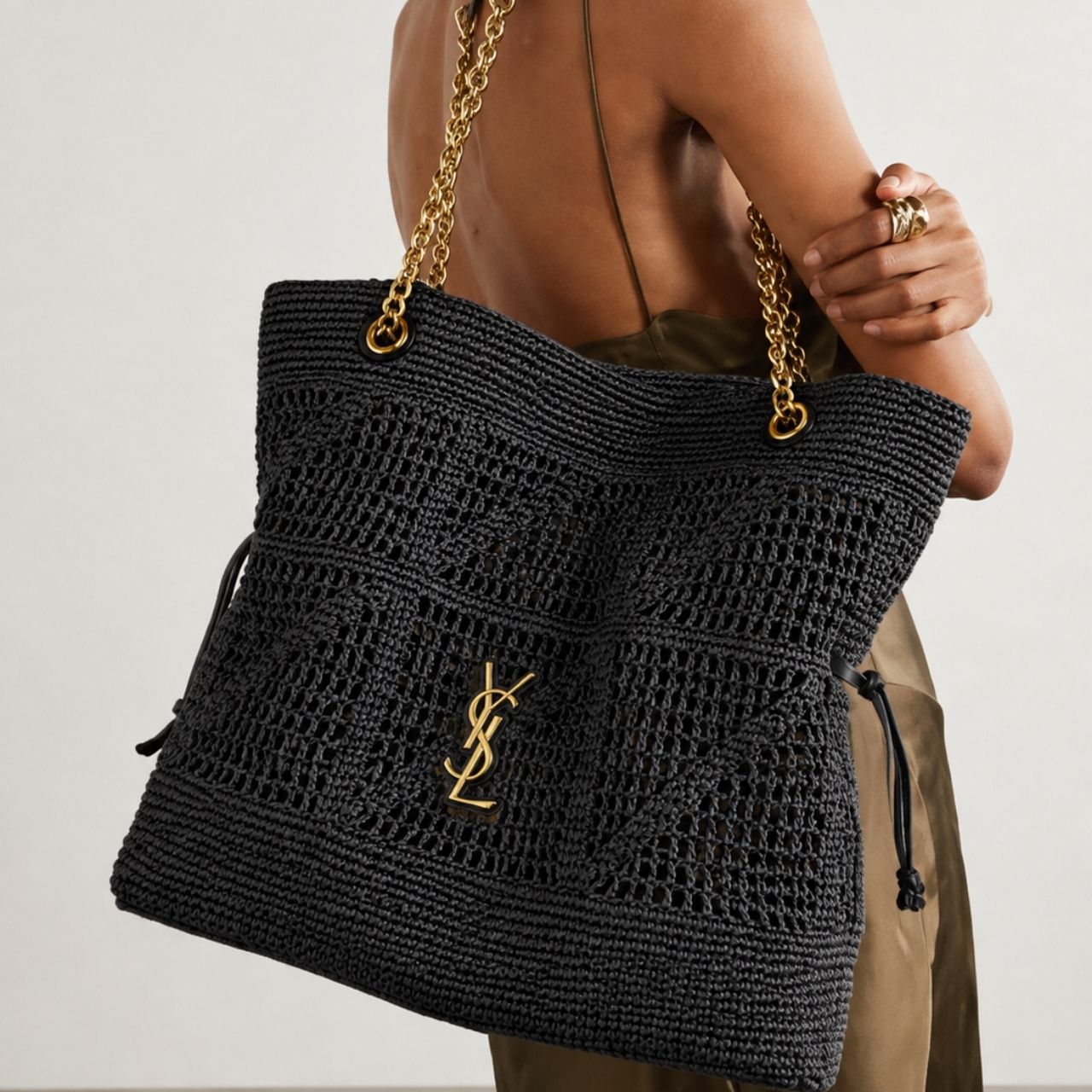 Saint Laurent Jamie Large Raffia Tote Bag Black 38Cm - Image 2