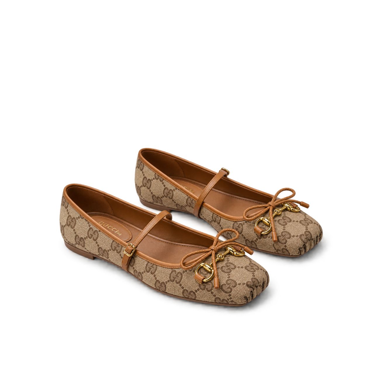 Gucci Horsebit Ballet Flat Beige And Dark Brown Original GG Canvas 814321 FAD6C 9745