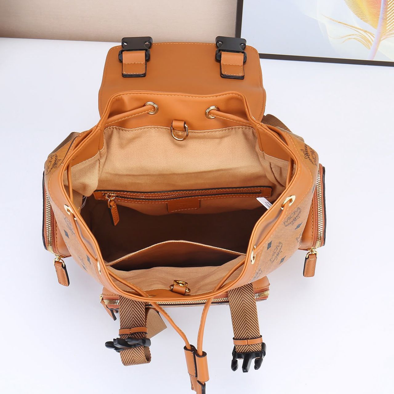 MCM Brandenburg Backpack Visetos Small Cognac 38cm - Image 7