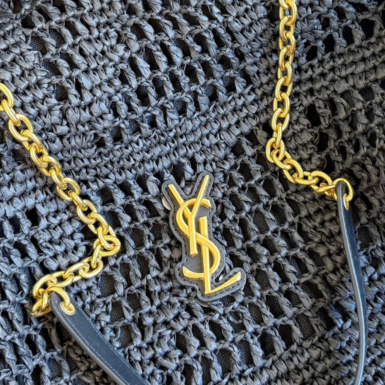 Saint Laurent Jamie Large Raffia Tote Bag Black 38Cm - Image 8