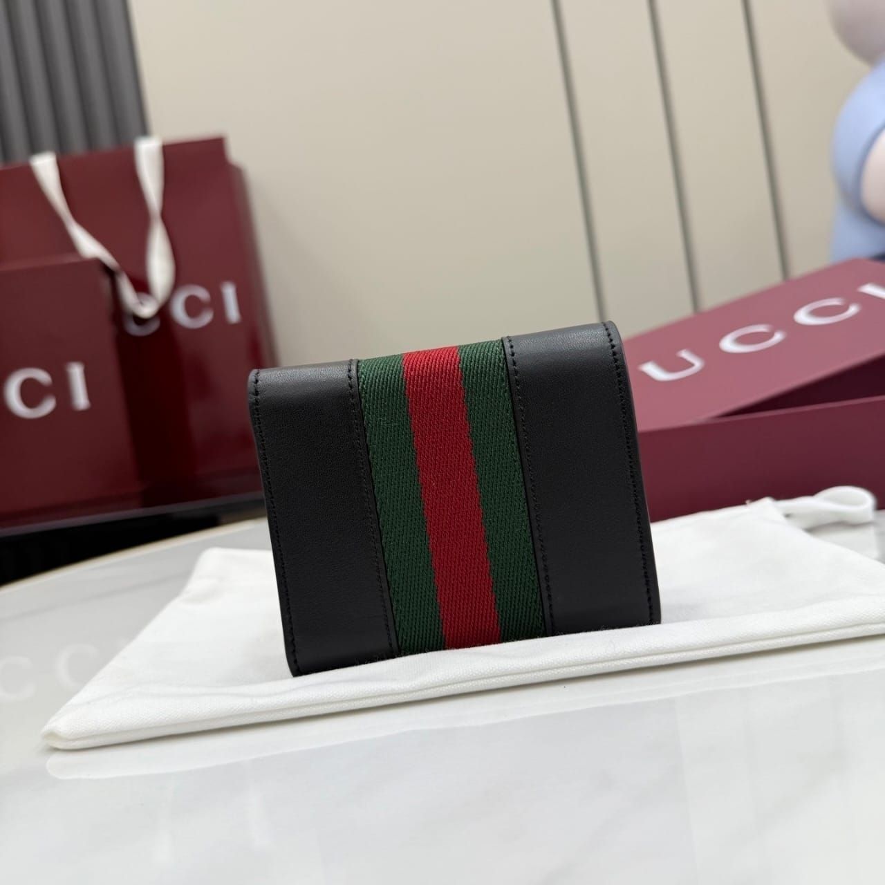 Prestige Edition – Gucci Horsebit Web Small Tri-fold Wallet Black 10cm 867131 AAGF7 1053 - Image 3