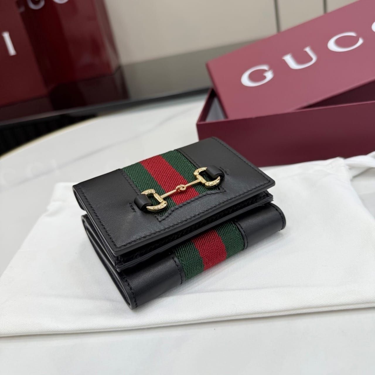 Prestige Edition – Gucci Horsebit Web Small Tri-fold Wallet Black 10cm 867131 AAGF7 1053 - Image 5