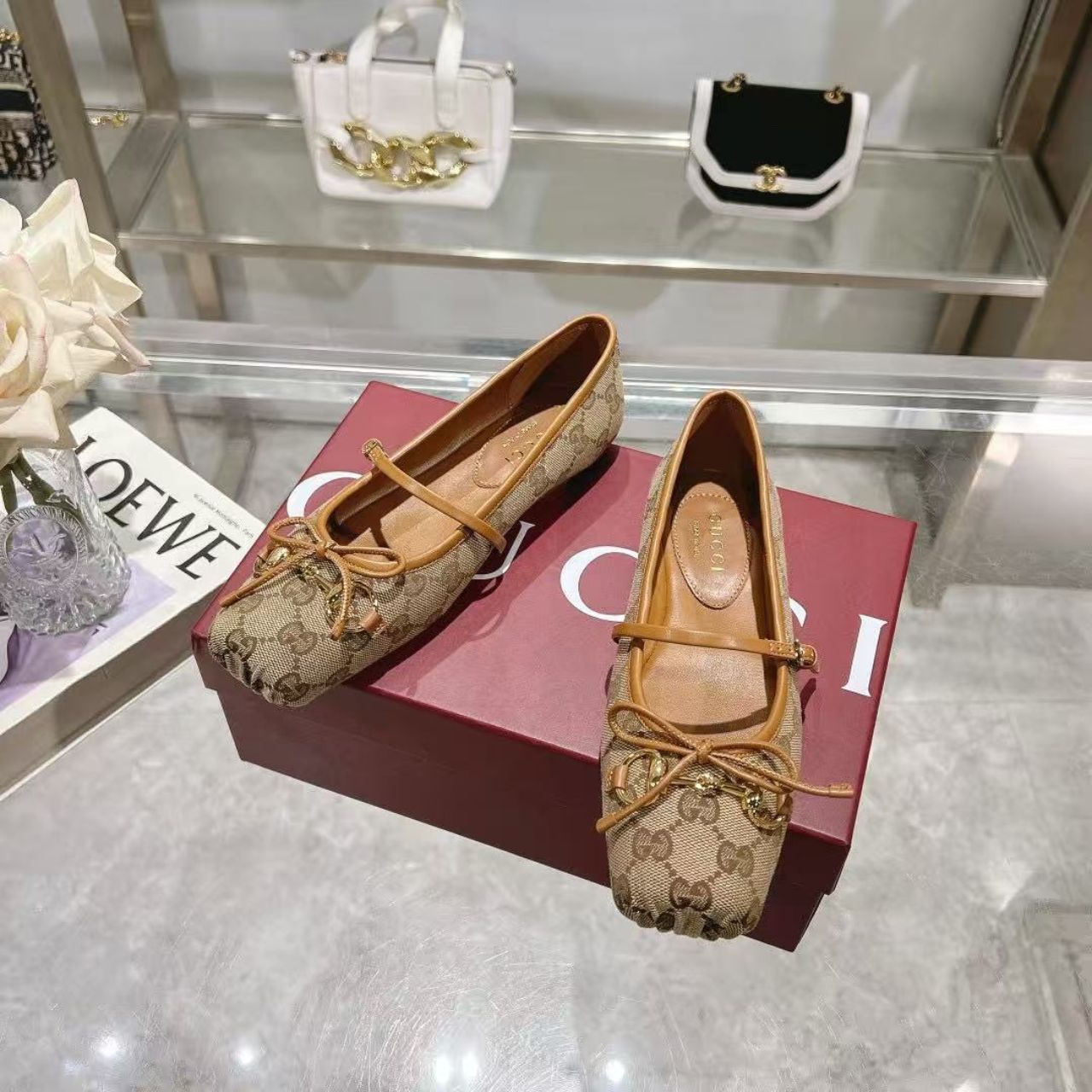 Gucci Horsebit Ballet Flat Beige And Dark Brown Original GG Canvas 814321 FAD6C 9745 - Image 5