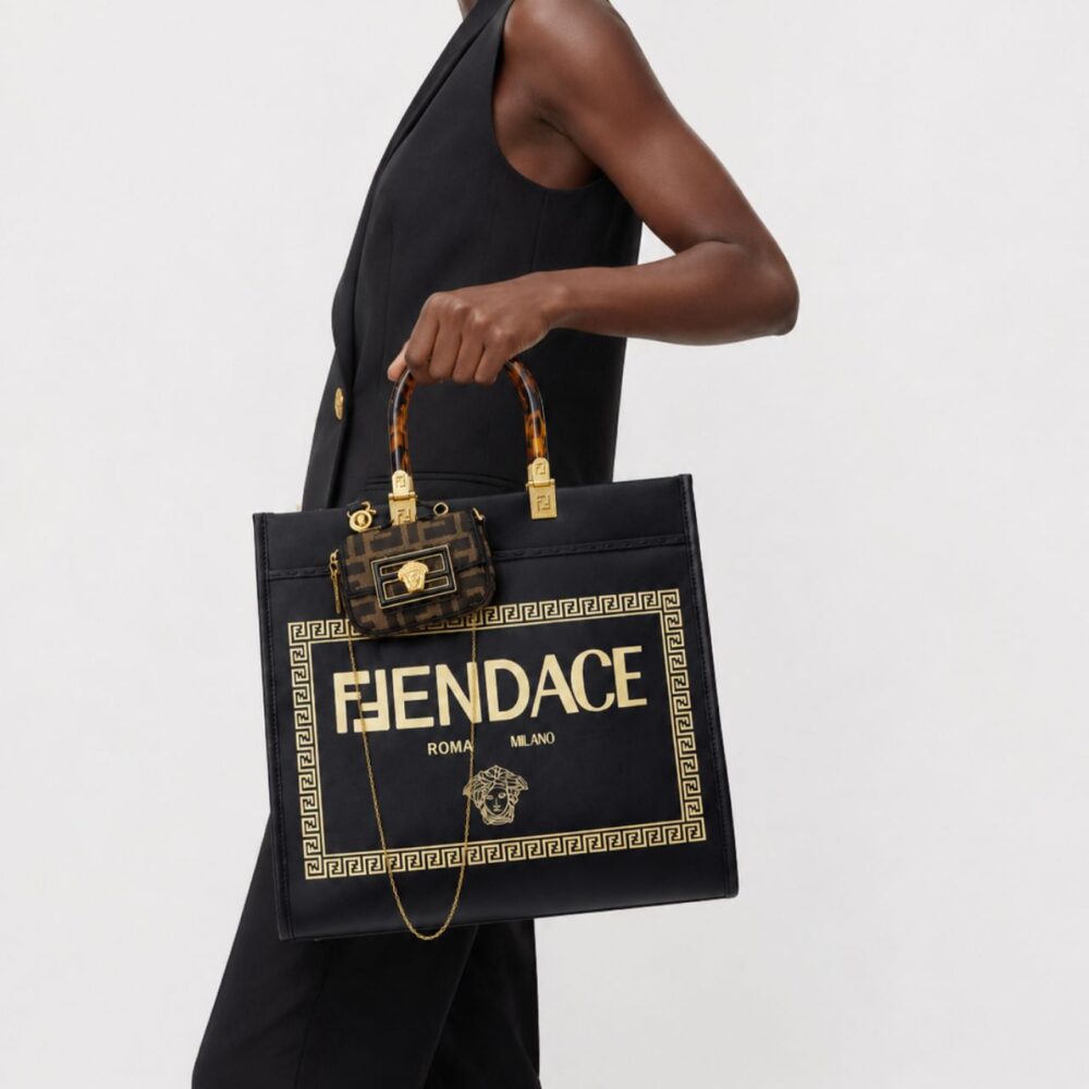 Alternative view of Fendi X Versace Fendace Sunshine Medium Shopper Tote Bag Black 35Cm