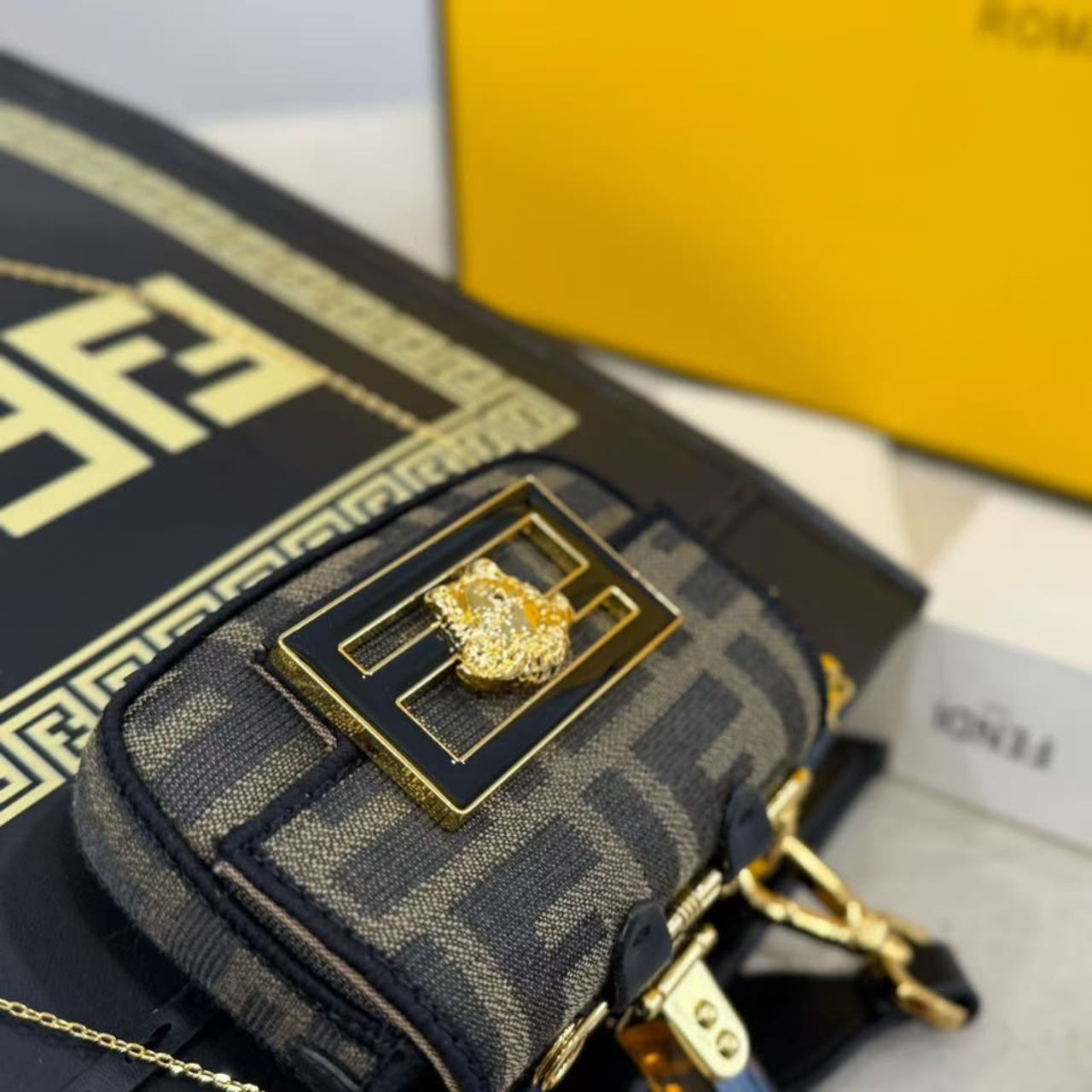 Fendi X Versace Fendace Sunshine Medium Shopper Tote Bag Black 35Cm - Image 9