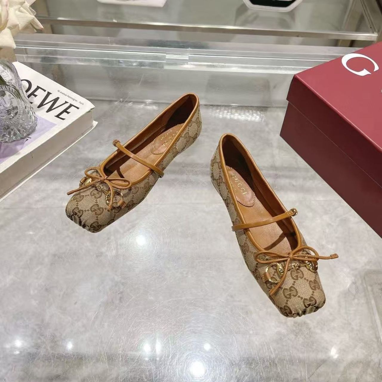 Gucci Horsebit Ballet Flat Beige And Dark Brown Original GG Canvas 814321 FAD6C 9745 - Image 3