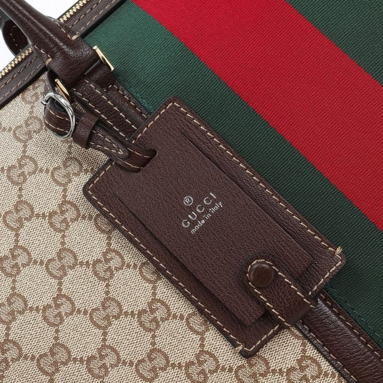 Prestige Edition – Gucci Medium GG Duffle Bag With Web Sand And Dark Brown 47cm - Image 7