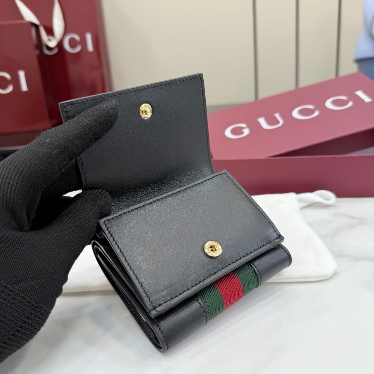 Prestige Edition – Gucci Horsebit Web Small Tri-fold Wallet Black 10cm 867131 AAGF7 1053 - Image 9