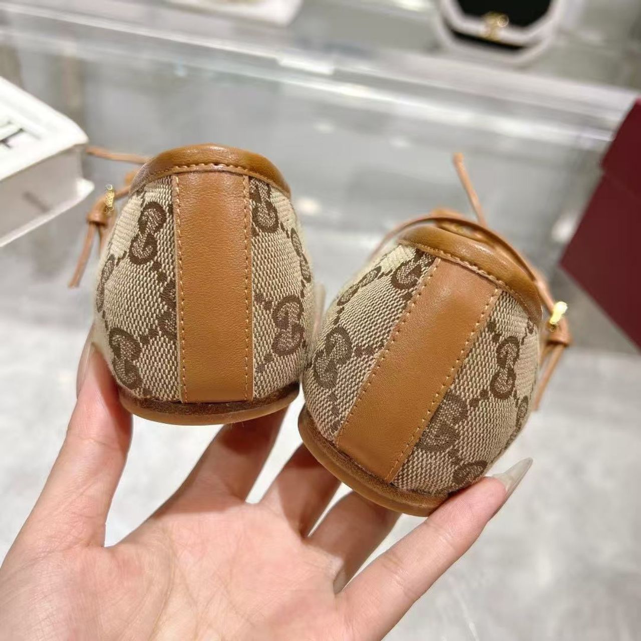 Gucci Horsebit Ballet Flat Beige And Dark Brown Original GG Canvas 814321 FAD6C 9745 - Image 6