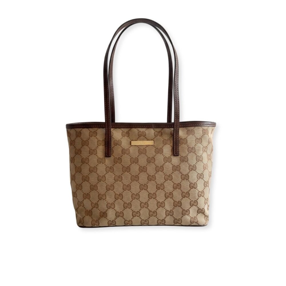 Gucci GG Canvas Small Tote Bag Beige Brown 25Cm