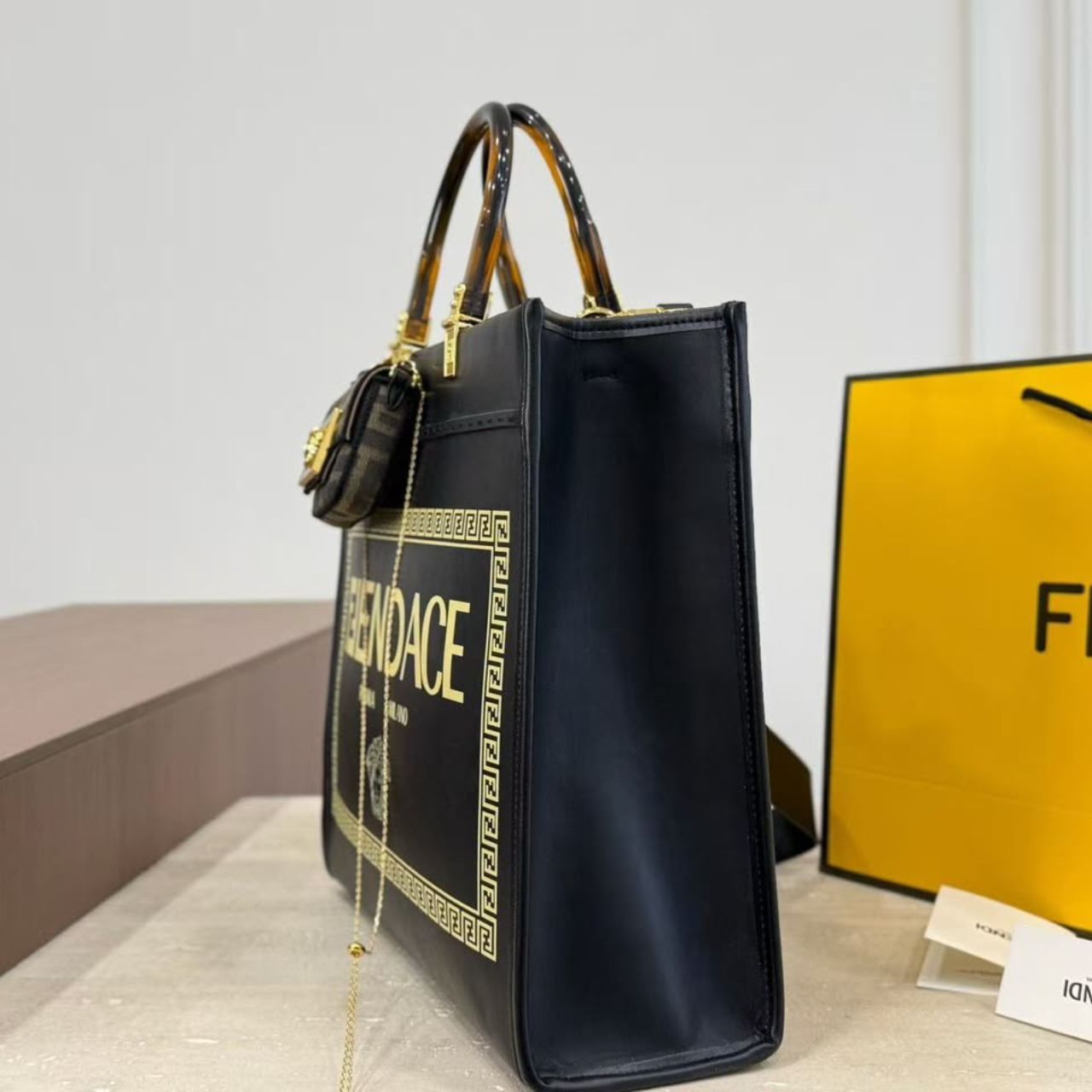Fendi X Versace Fendace Sunshine Medium Shopper Tote Bag Black 35Cm - Image 4