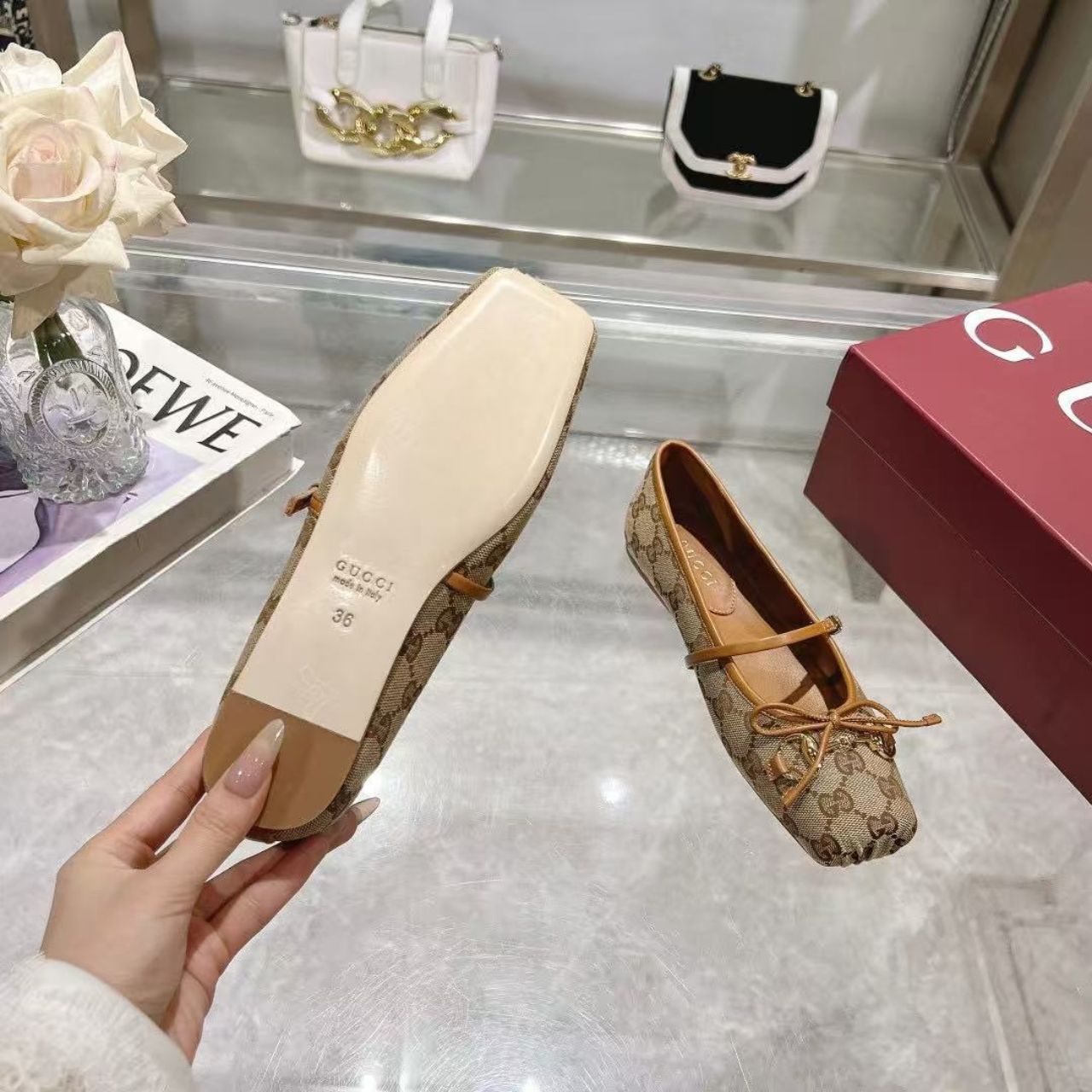 Gucci Horsebit Ballet Flat Beige And Dark Brown Original GG Canvas 814321 FAD6C 9745 - Image 7