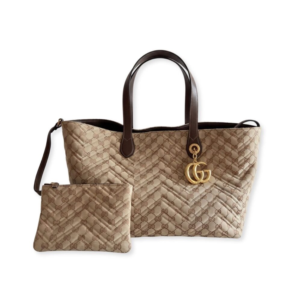 Gucci GG Marmont Medium Tote Bag Beige GG Canvas Brown 35Cm