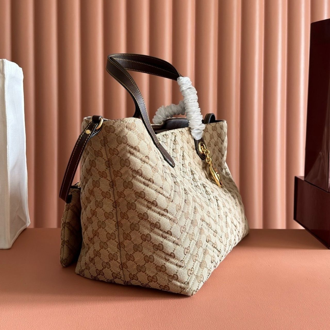 Gucci GG Marmont Medium Tote Bag Beige GG Canvas Brown 35Cm - Image 10