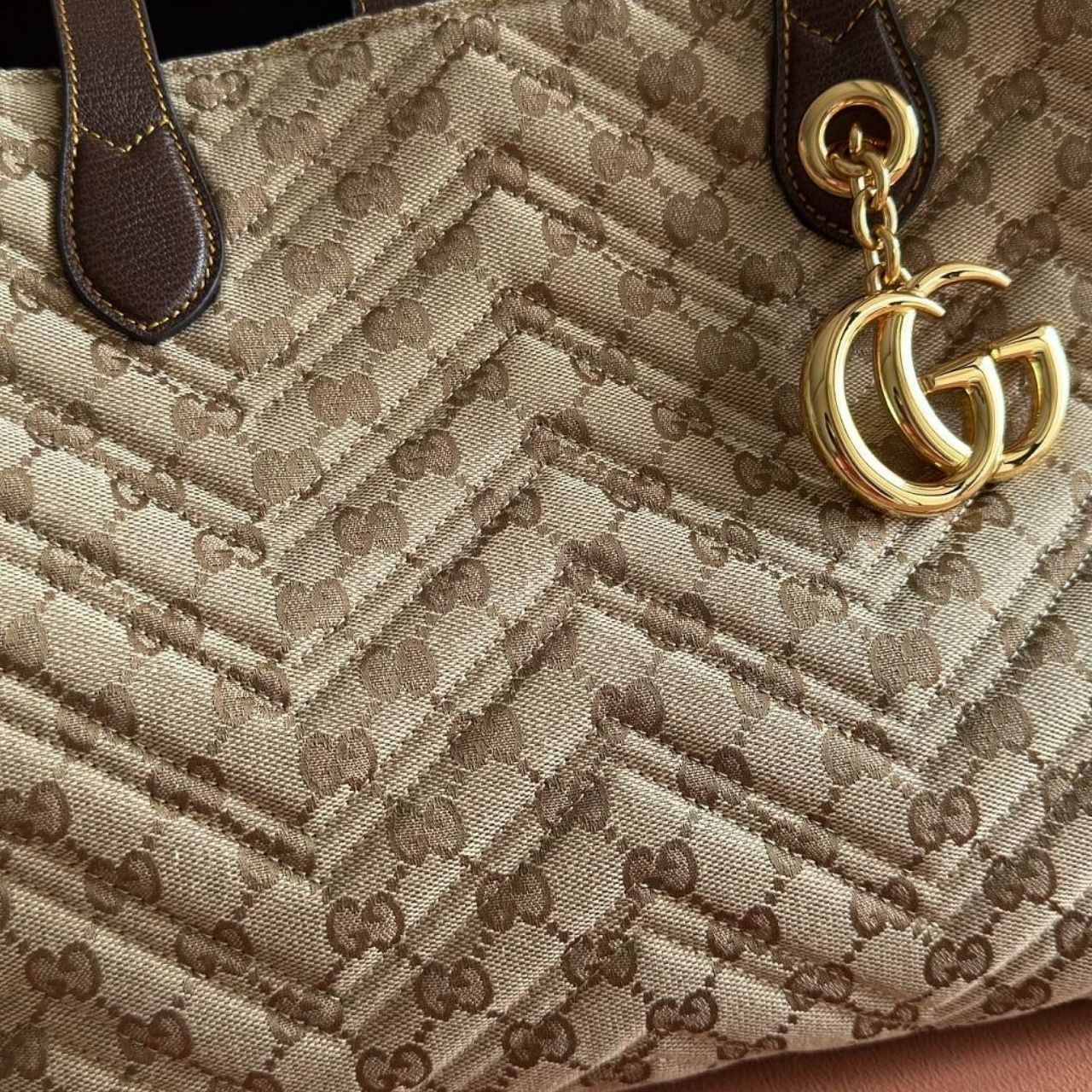 Gucci GG Marmont Medium Tote Bag Beige GG Canvas Brown 35Cm - Image 7