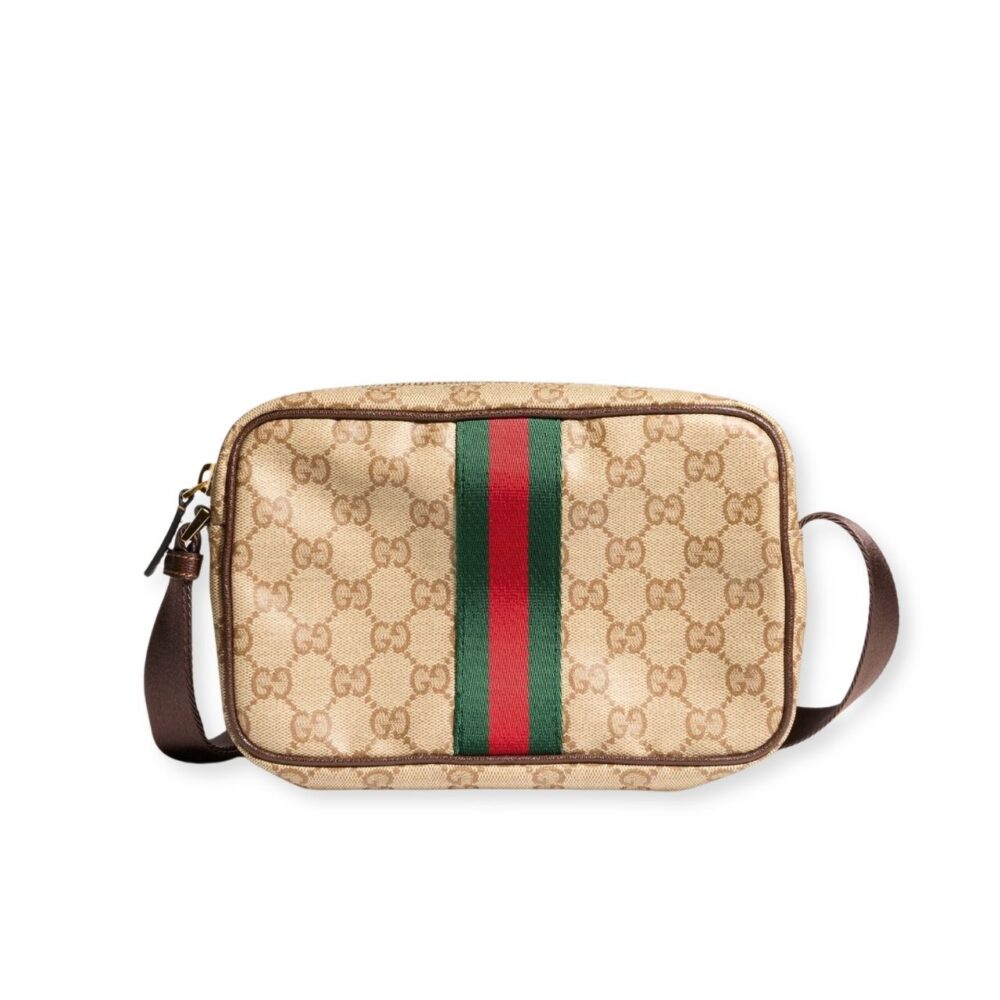Gucci GG Mini Bag With Web Sand And Dark Brown 21cm