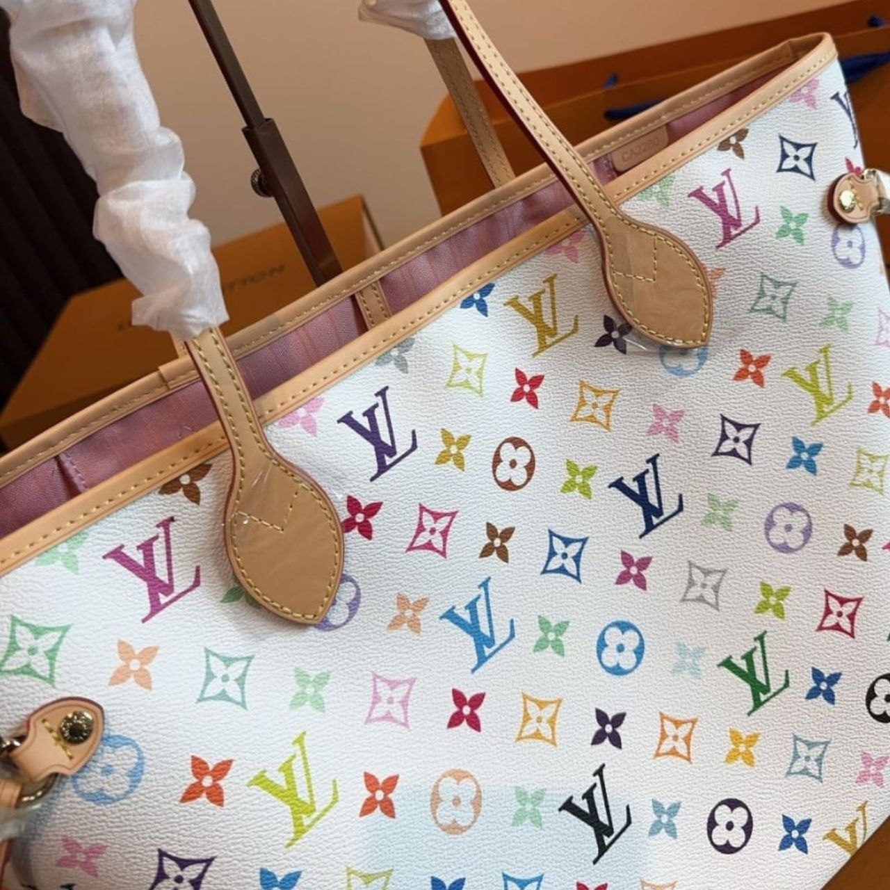 Louis Vuitton x Takashi Murakami Neverfull Multicolor White 31cm - Image 8