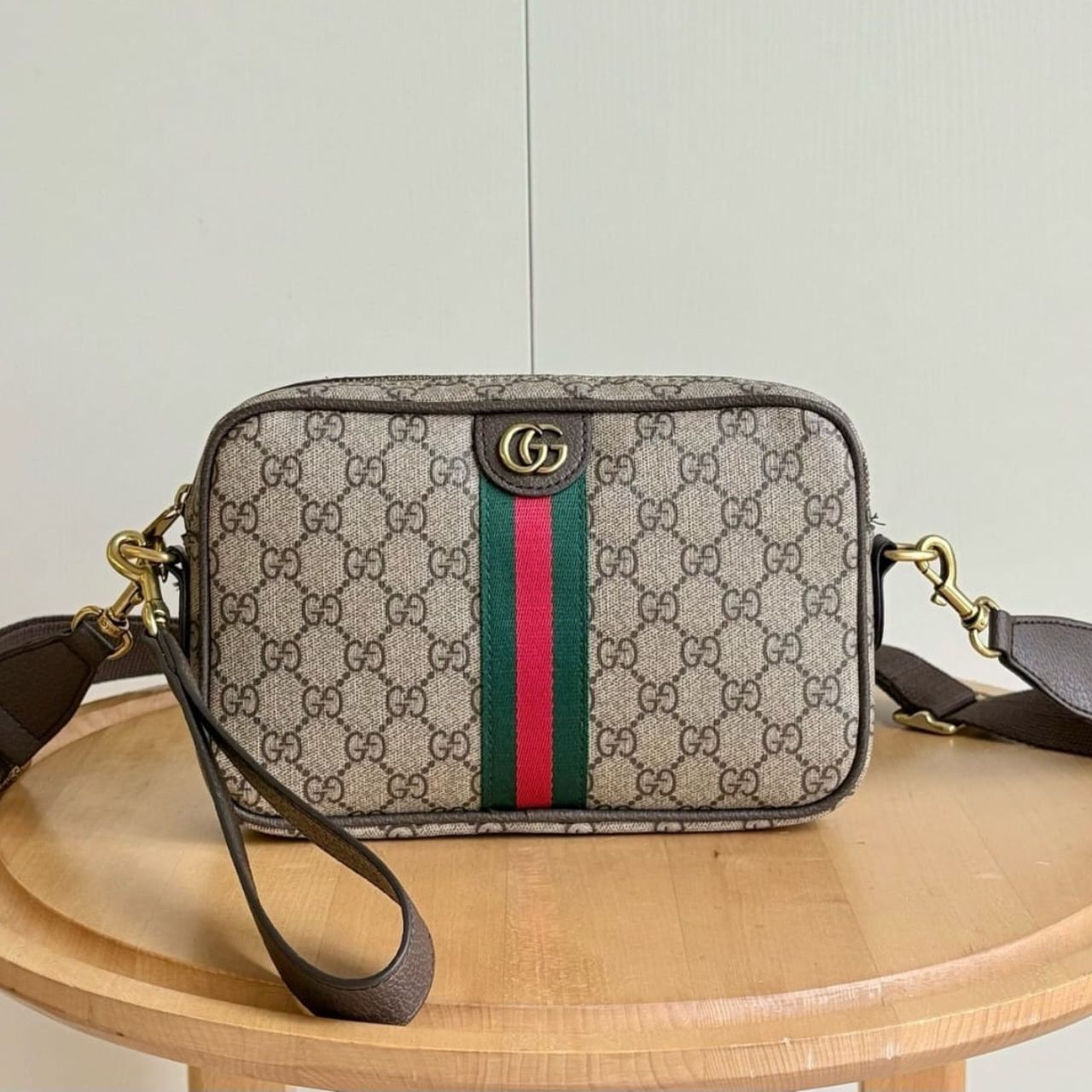 Gucci Ophidia Small Crossbody Bag Beige And Dark Brown GG Monogram 24cm - Image 5