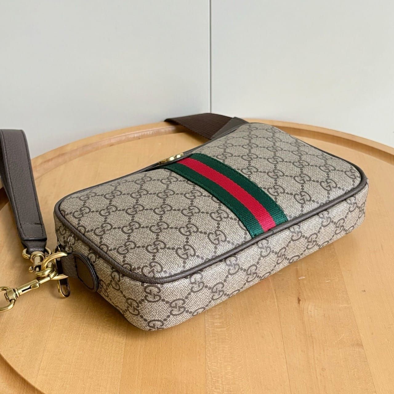 Gucci Ophidia Small Crossbody Bag Beige And Dark Brown GG Monogram 24cm - Image 4