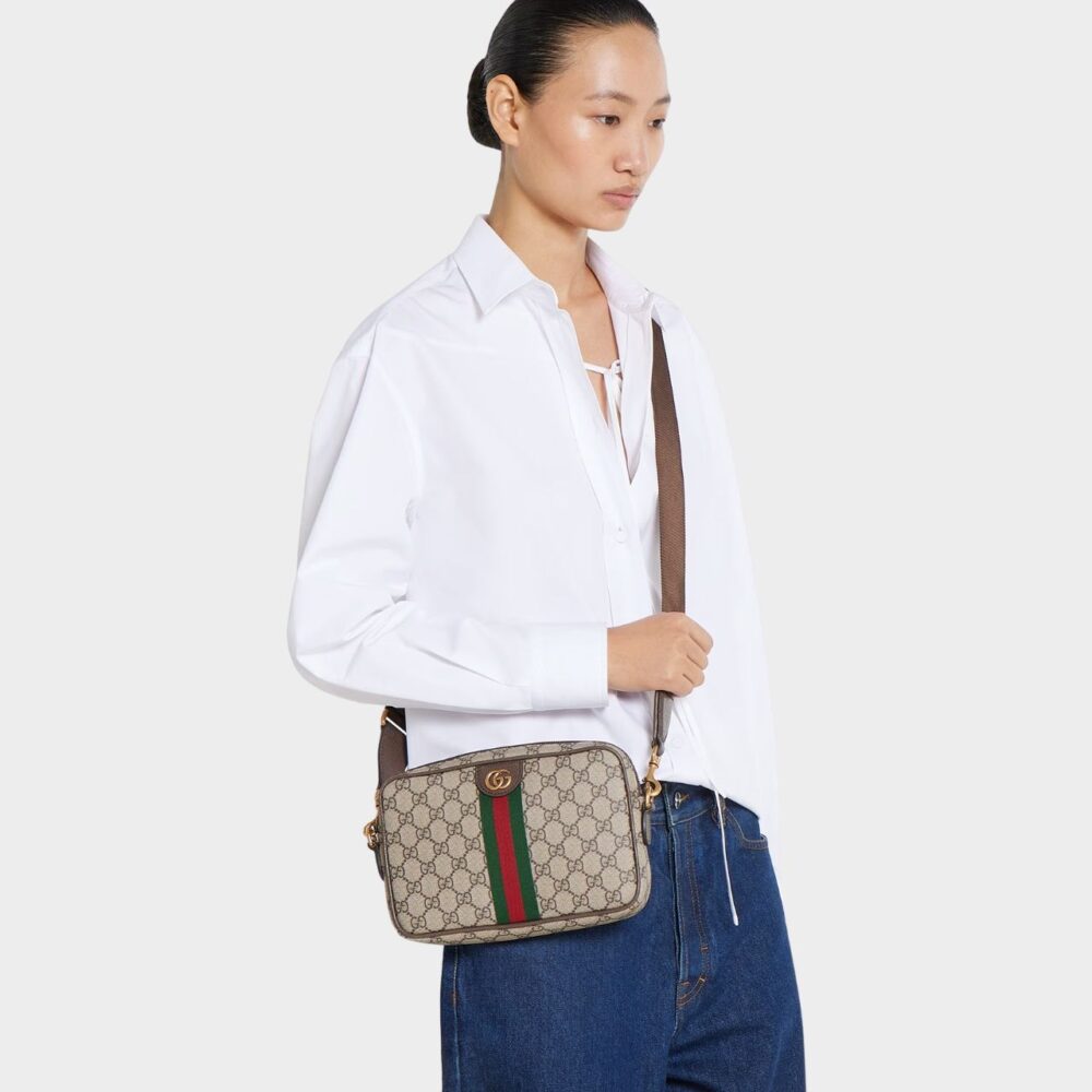 Alternative view of Gucci Ophidia Small Crossbody Bag Beige And Dark Brown GG Monogram 24cm