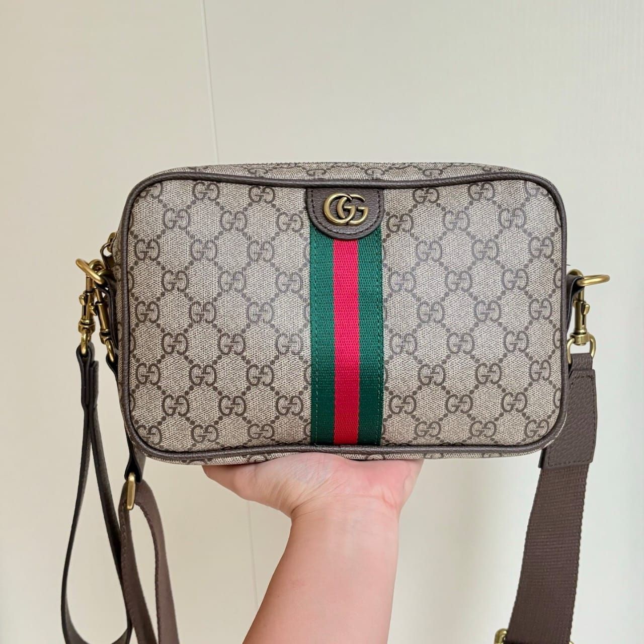 Gucci Ophidia Small Crossbody Bag Beige And Dark Brown GG Monogram 24cm - Image 3