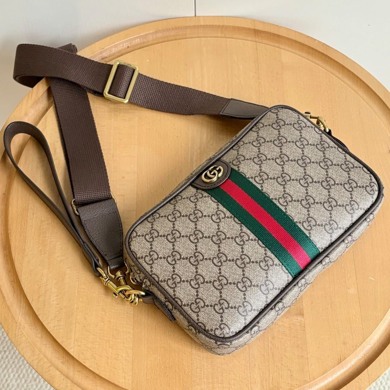 Gucci Ophidia Small Crossbody Bag Beige And Dark Brown GG Monogram 24cm - Image 7