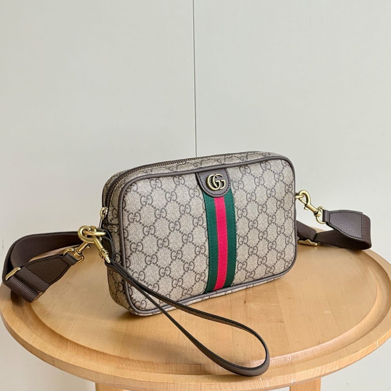 Gucci Ophidia Small Crossbody Bag Beige And Dark Brown GG Monogram 24cm - Image 6