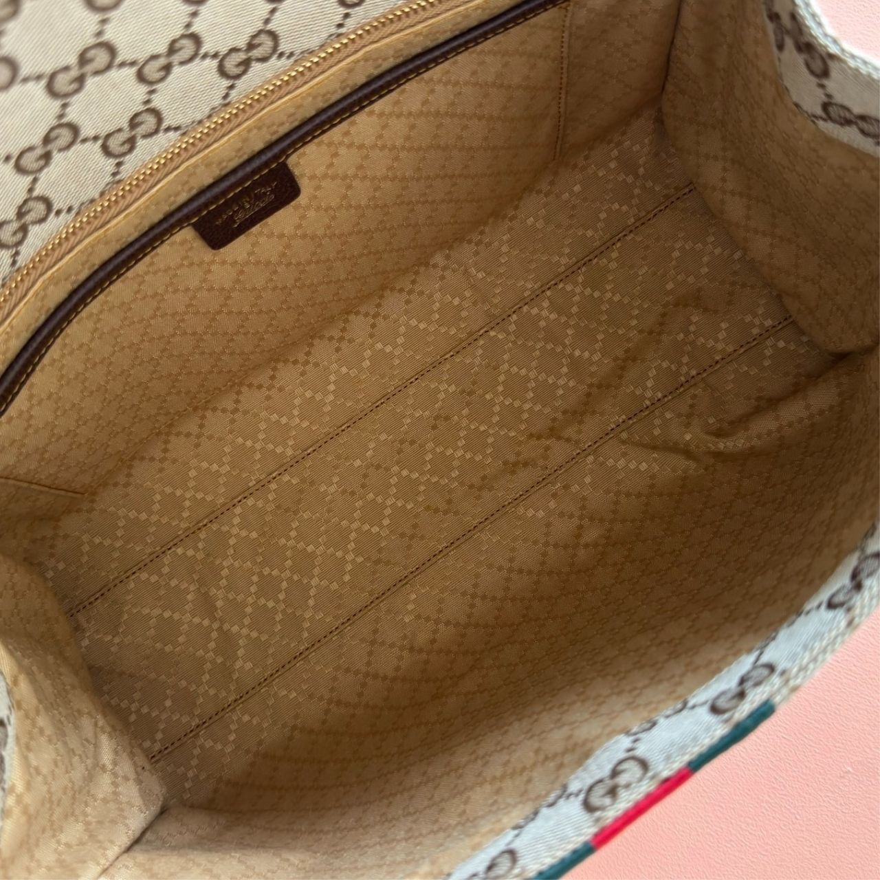Gucci Paparazzo Medium Top Handle Bag Beige Ebony GG Canvas With Web Stripe 32Cm - Image 8