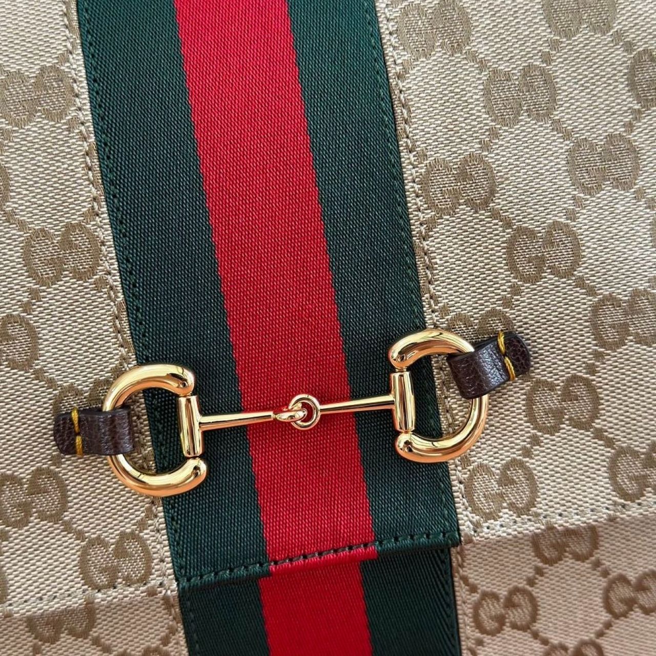 Gucci Paparazzo Medium Top Handle Bag Beige Ebony GG Canvas With Web Stripe 32Cm - Image 11