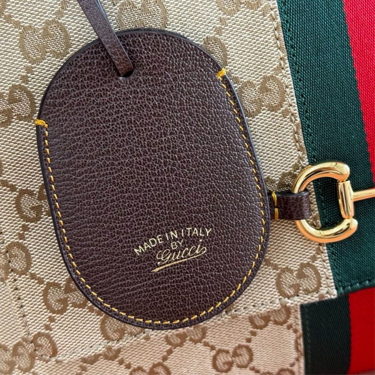 Gucci Paparazzo Medium Top Handle Bag Beige Ebony GG Canvas With Web Stripe 32Cm - Image 10