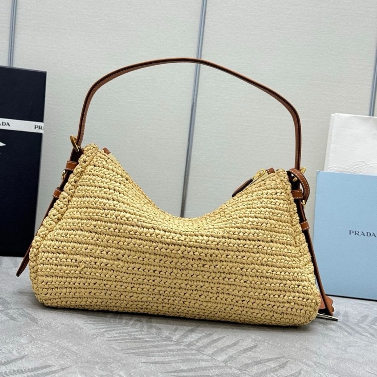 Prada Aimee Large Crochet Shoulder Bag Natural 34Cm 1BC247 2MG3 F0018 V OOO - Image 4