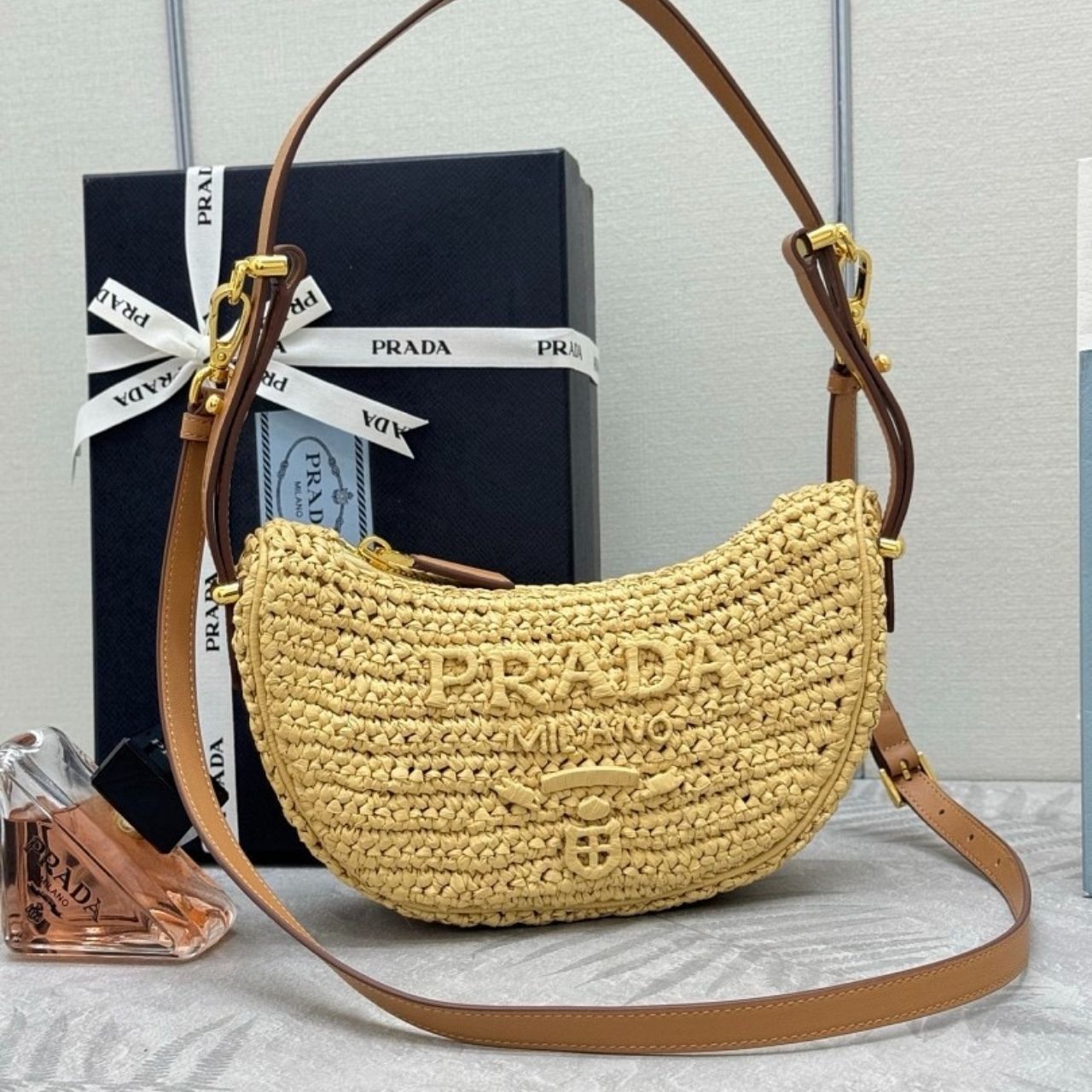 Prada Arque Crochet Shoulder Bag Natural 22cm 1BC194 2M2T F0018 V OUO - Image 4