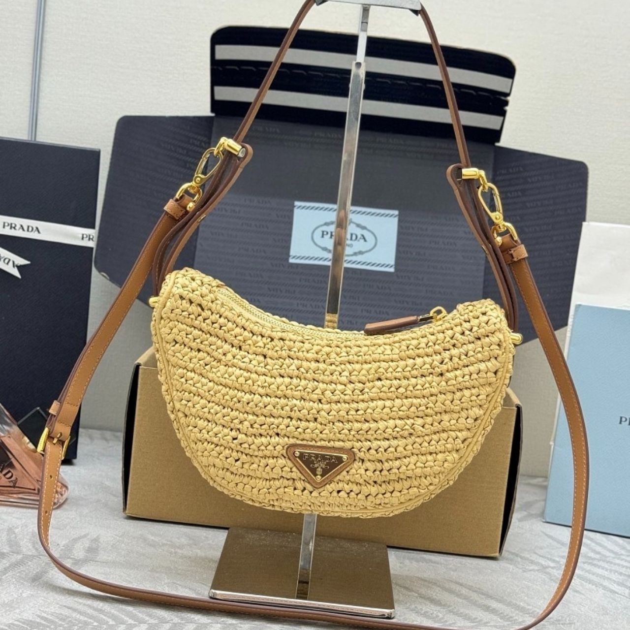 Prada Arque Crochet Shoulder Bag Natural 22cm 1BC194 2M2T F0018 V OUO - Image 3