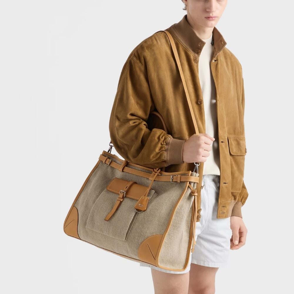 Alternative view of Prada Bonnie Large Linen Tote Bag Natural 50Cm 2VG128 P0E F032T V OTO