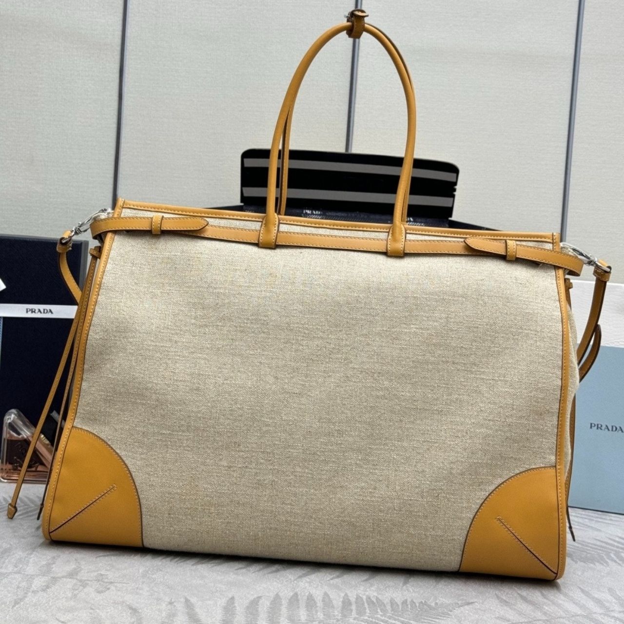 Prada Bonnie Large Linen Tote Bag Natural 50Cm 2VG128 P0E F032T V OTO - Image 4