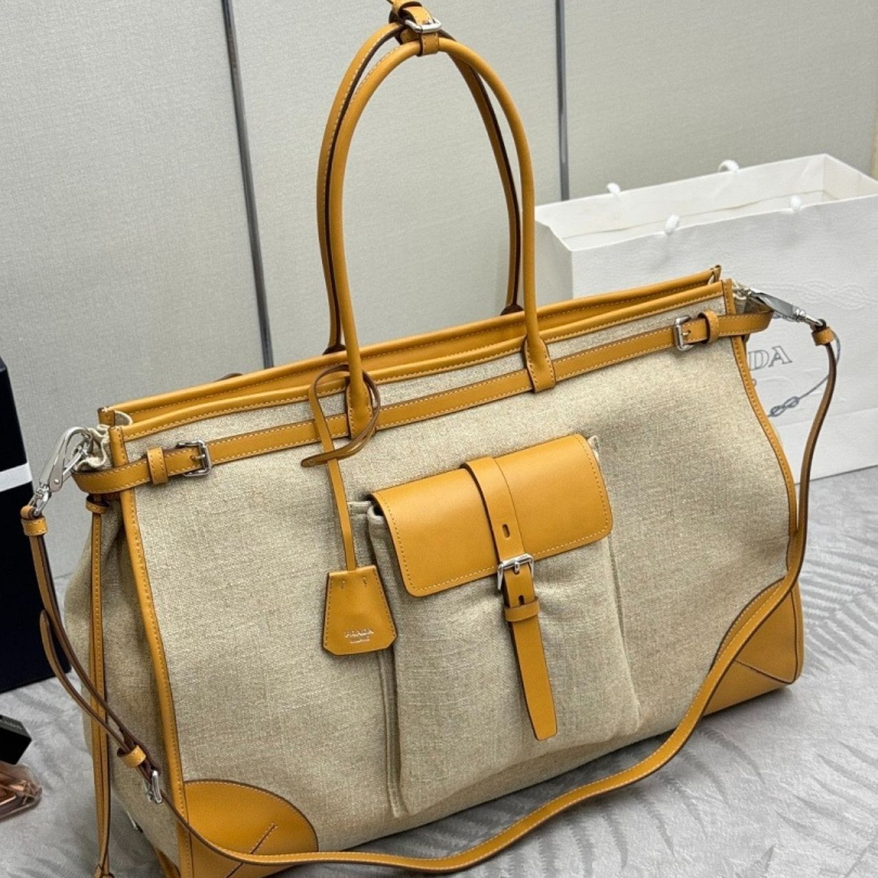 Prada Bonnie Large Linen Tote Bag Natural 50Cm 2VG128 P0E F032T V OTO - Image 5