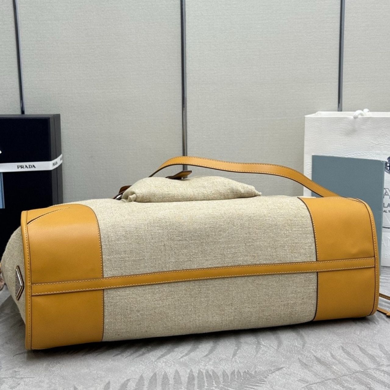 Prada Bonnie Large Linen Tote Bag Natural 50Cm 2VG128 P0E F032T V OTO - Image 7