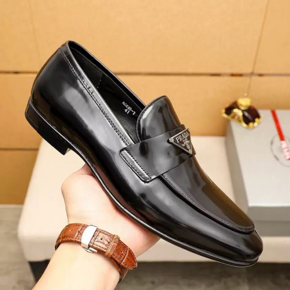 Alternative view of Prada Brushed Leather Loafers Black Men’s Shoes 25mm